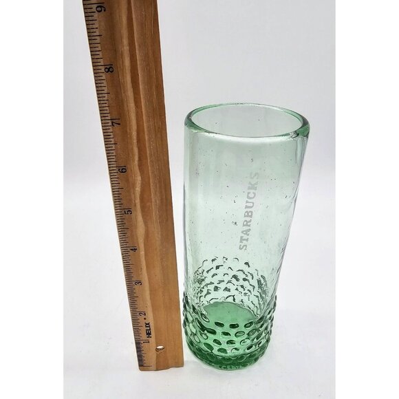 Starbucks Handblown Green Tall 7" Glasses Tumbler Hobnail Lot Of 3 Boho Recycled - Picture 6 of 9